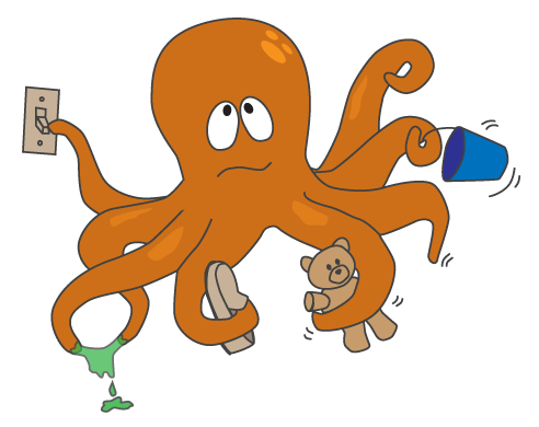 Ollie the octopus, holding many different objects with varying textures