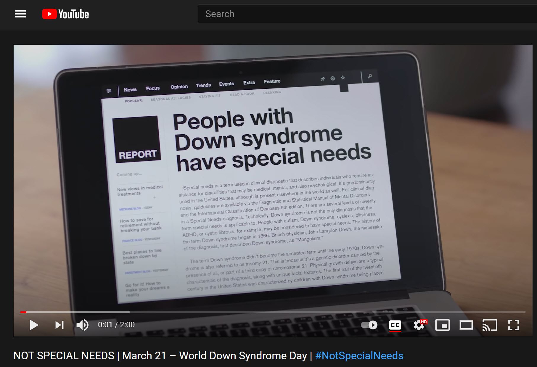 Screen Capture: Title screen from the video, #NotSpecialNeeds